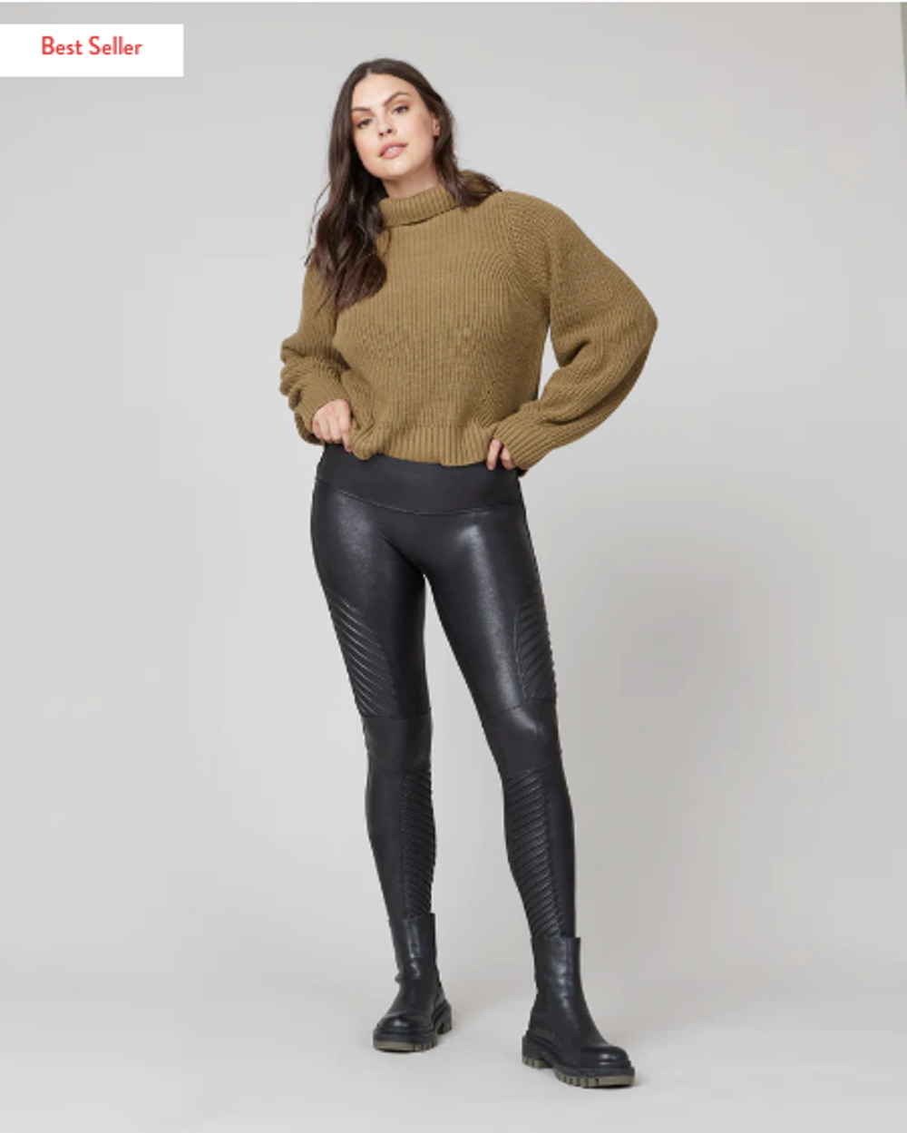 SPANX NWT Faux Leather Moto Leggings in Very Black // XS